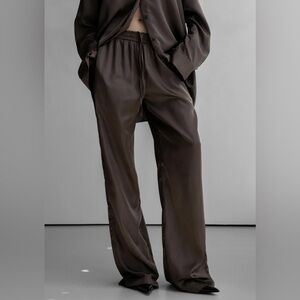 The Frankie Shop Oskel Satin Pants in Dark Brown